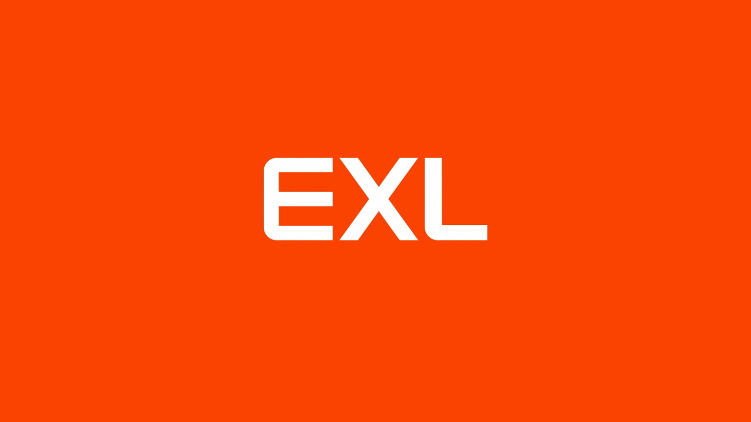 EXL’s logo appears in white text. The background is EXL’s primary orange.